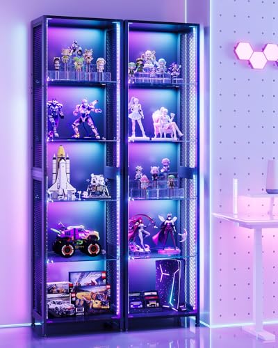 72-inch Tall Slim Display Cabinet with LED Lights and Glass Shelves