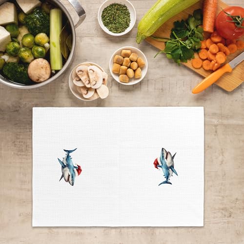 Coastal Christmas Shark Kitchen Towel - 16x24 in, Color 02