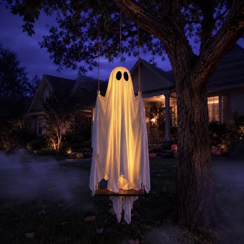 5ft Hanging Swing Ghost Halloween Outdoor Decoration with Remote Lights