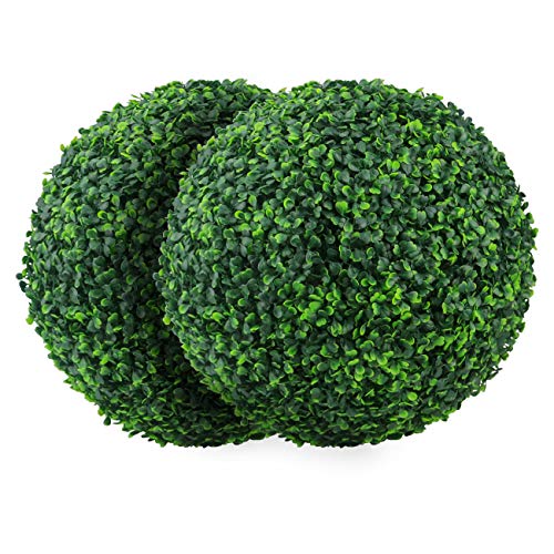 15.7-Inch Artificial Boxwood Topiary Ball - 2 Pack UV-Resistant Faux Plant