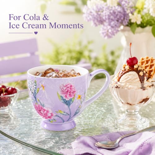 Glen Mila 16oz Light Purple Bone China Coffee Mug for Women – Cute Christmas Gift for Mom & Friends