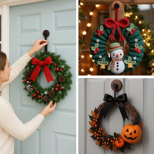 BuQueHM 3 Pack Wreath Hangers for Front Door, Glass & Smooth Surfaces, Holiday Decoration Hooks