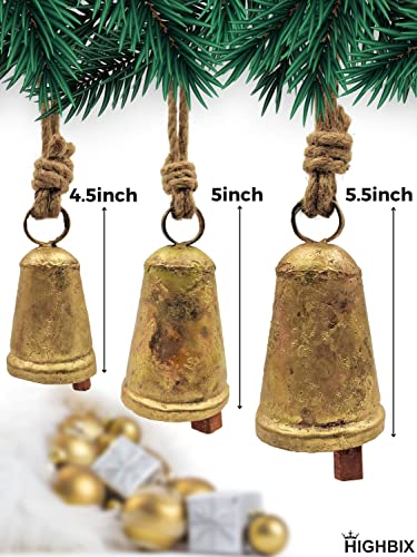 HIGHBIX Set of 3 Giant Harmony Cow Bells Large – Rustic Vintage Wall Hanging Bells