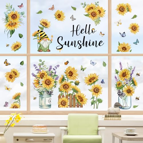 Sunflower & Butterfly Window Clings - Double-Sided PVC Decals