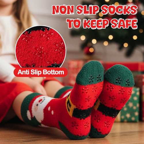 Girls Kids Fuzzy Non-Slip Grip Socks 8-12 Years Red - Toddler Slipper Socks
