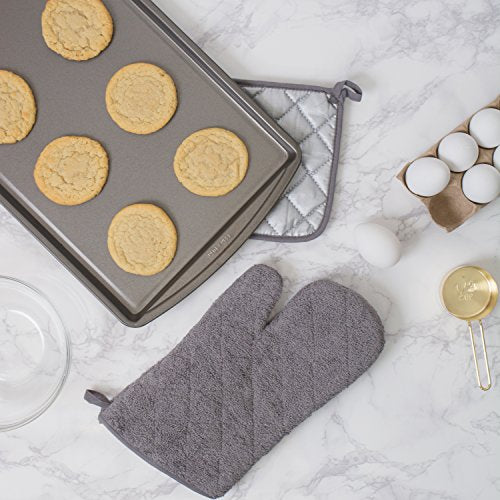DII Basic Terry Cotton Potholders Set - Gray 3 Piece Kitchen Heat-Resistant Gloves