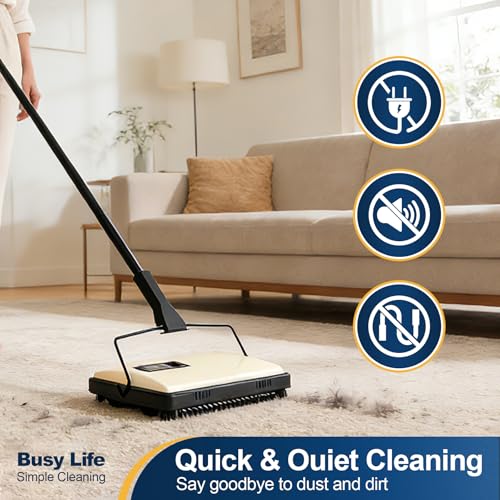 Manual Carpet Sweeper with Long Handle for Pet Hair and Dust Cleaning