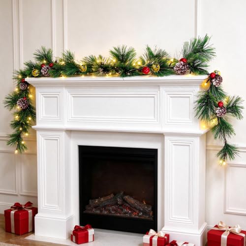 6ft Pre-Lit Smoky Pine Garland with 20 LEDs, Timer Battery Operated
