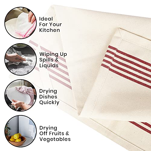 Striped Cotton Kitchen Towels - 18x28 inch Dish Towel Set of 6, Red