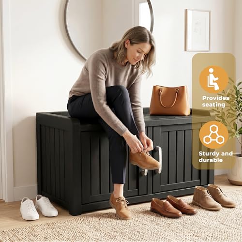 Waterproof Shoe Storage Bench, Indoor Outdoor Cabinet with Adjustable Shelves