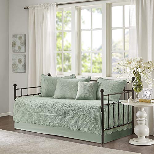 Coastal Damask Quilted Daybed Cover Set, 6-Piece All-Season Bedding, Seafoam