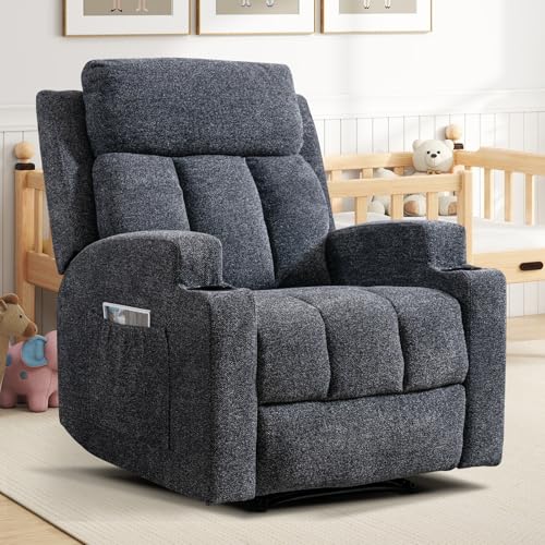 Manual Recliner Chair with Massage and Heat, Dark Grey Fabric Sofa