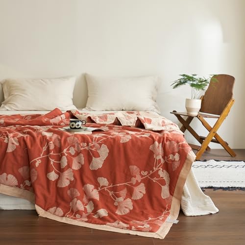 Reversible 100% Cotton Muslin Quilt - Ginkgo Leaf Floral Design, Queen