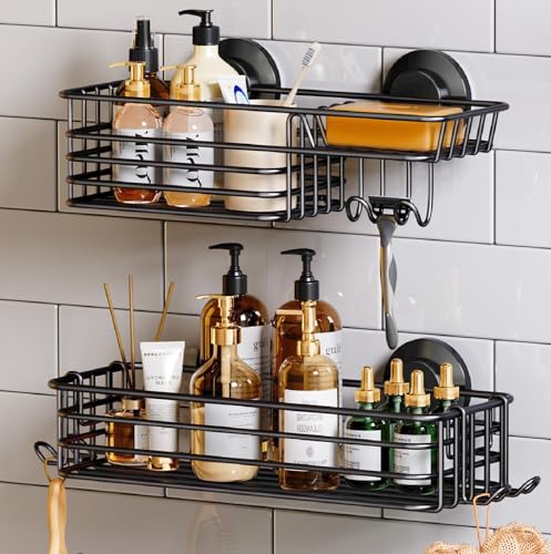 Suction Cup Shower Caddy 2 Pack with Hooks and Soap Holder