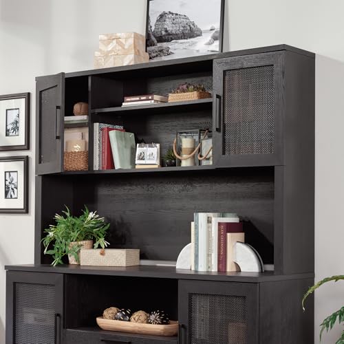 Sauder Tiffin Line Office Hutch in Raven Oak - Adjustable Storage for Desks