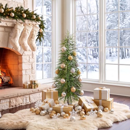 Kazeila 5ft Slim Unlit Christmas Tree with Metal Base - Space-Saving Holiday Decor