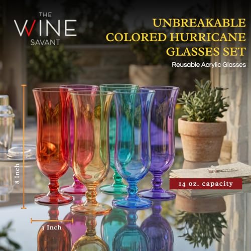 The Wine Savant Hurricane Pina Colada Cocktail Glasses Set of 6, 14oz BPA-Free Reusable Plastic