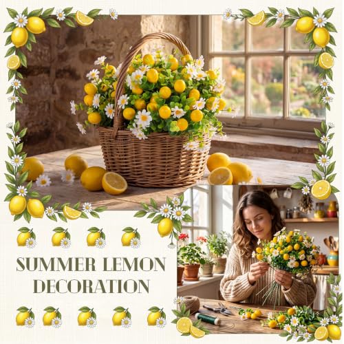 8 Pcs Artificial Lemon Bouquet - Vibrant Faux Fruit Decor