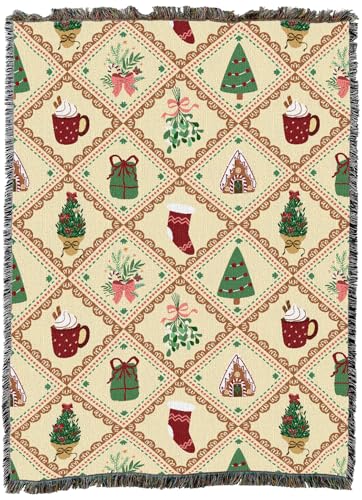 Christmas Quilt 72x54 Woven Cotton Holiday Throw Blanket - Made in USA