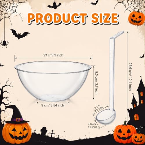 2-Piece 0.5 Gallon Clear Plastic Punch Bowl Set with Ladle for Parties