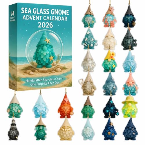 Sea Glass Gnome Advent Calendar - 24 Day Beach Theme Countdown Gift Box