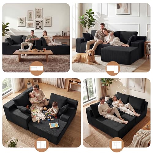 Modular L-Shaped Sectional Sofa with Deep Seating and Corduroy Fabric