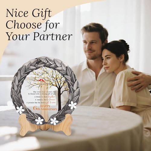 6th Wedding Anniversary Crystal Plaque with Iron Wreath Keepsake Gift