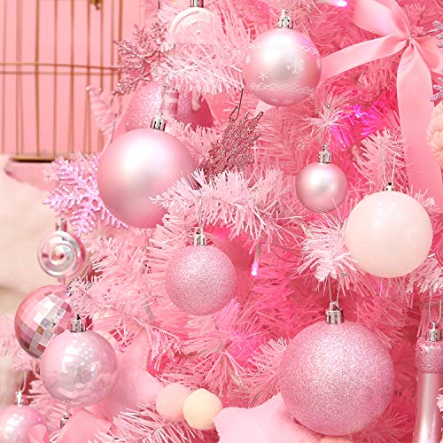 Sea Team 86-Pack Pink Shatterproof Plastic Christmas Ornaments - Multi-Size Holiday Decor