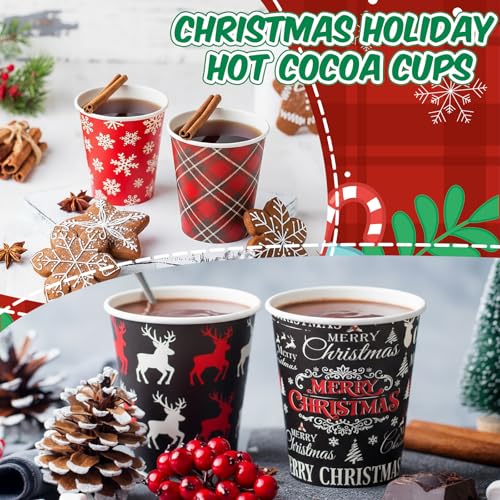 FoldTier 240-Count Classic 9 oz Christmas Hot Cocoa Cups with 240 Straws – Includes Festive Designs