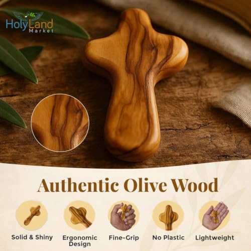 Handcrafted Olive Wood Pocket Cross - 2.5 Inch Comfort Prayer Cross