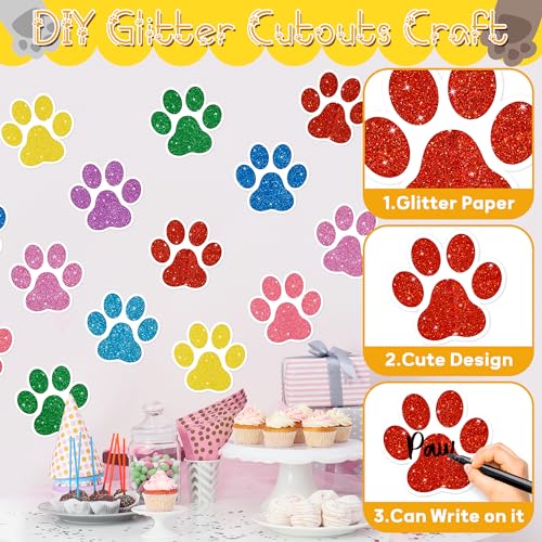100Pcs Glitter Paw Print Paper Cutouts for Pet Themed Party Decorations