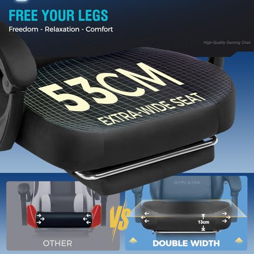 Ergonomic Fabric Gaming Chair with Footrest, Lumbar Support & Spring Cushion