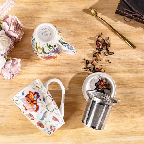 GBhome Mandala Tea Mug with Infuser & Lid - 18 oz Loose Leaf Steeper