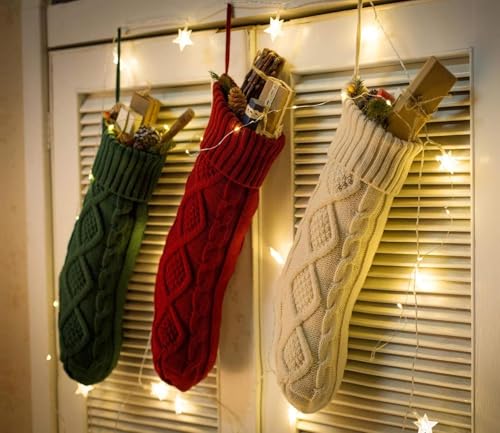Xihongshi Red 18 Inch Personalized Knit Christmas Stocking - Large Cable Pattern