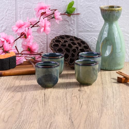 Ceramic Sake Cup Set - 6 Artisan Reactive Glazed Tea & Drinkware, 2-inch