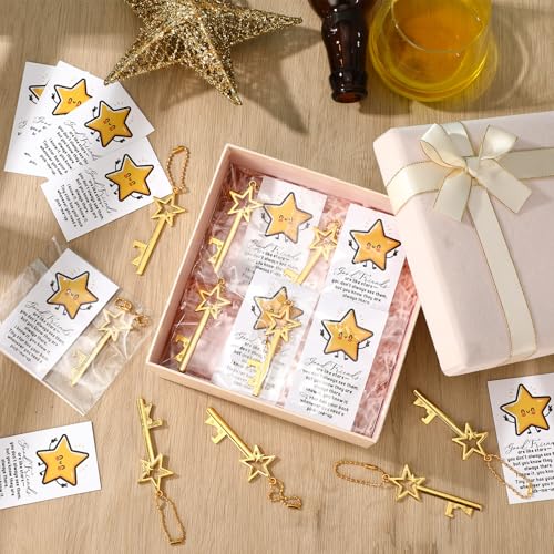Vesici Star Bottle Opener Keychain Gift Set for Friends - Gold, 15 Pieces