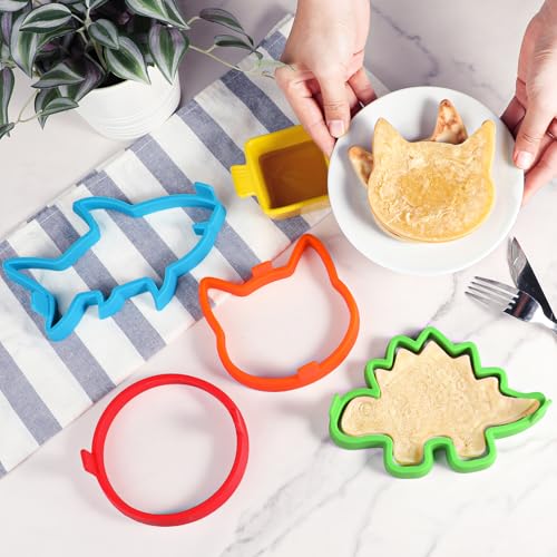 Silicone Pancake Molds 4 Pack Nonstick Fun Animal Shapes for Griddle