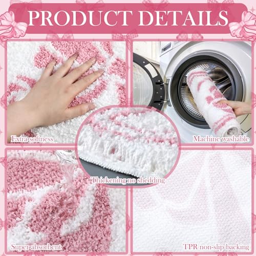 18-Piece Pink Bow Shower Curtain Set with Rug, Towels, and Decorative Hooks