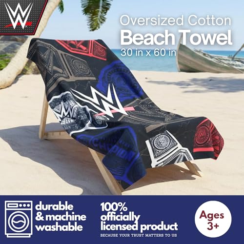 WWE Wrestling Oversized Cotton Beach Towel - Franco Official Licensed, 30x60 Inch, Large & Soft