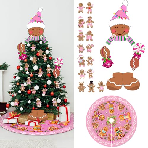Hungdao Pastel Pink Gingerbread Man Christmas Tree Topper & Ornaments Set