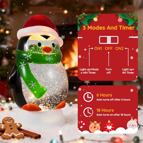 Lighted Musical Christmas Penguin Snow Globe Lantern with 6-Hour Timer