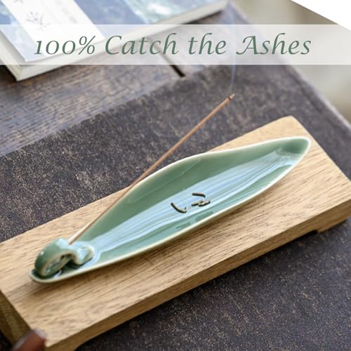 9-Inch Ceramic Leaf Incense Stick Holder and Ash Catcher