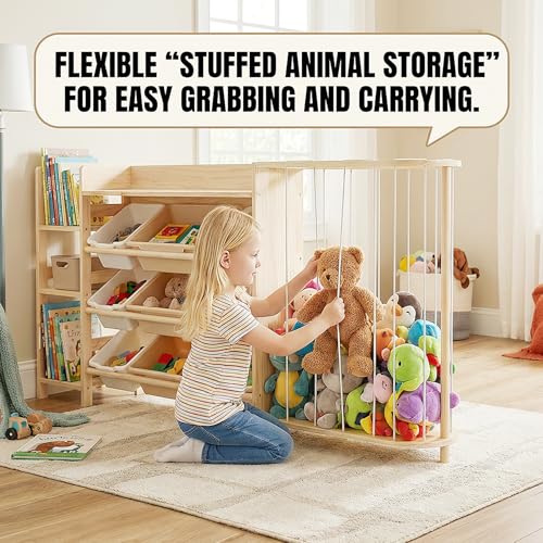 4-in-1 Kids Toy Storage Organizer with Bookcase and Plushie Zoo