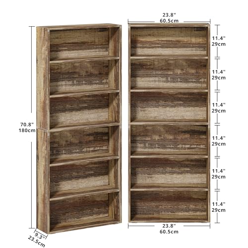70-Inch 6-Tier Tall Bookshelf Set of 2, Industrial Wood Display Shelves