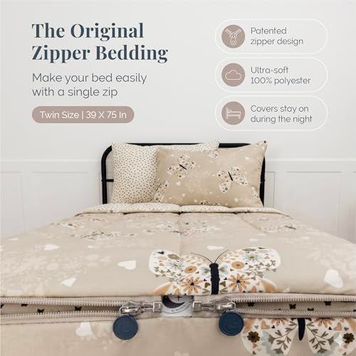 Floral & Butterfly Zipper Bedding Set for Kids - Twin Size