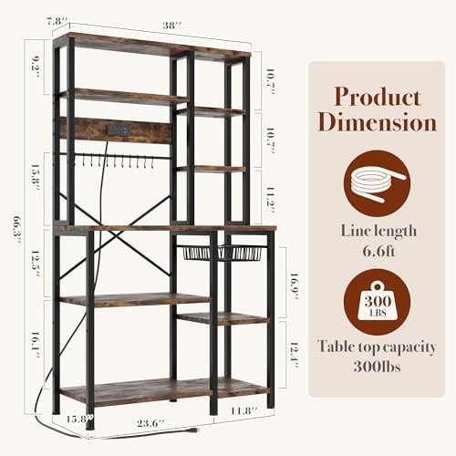 6-Tier Kitchen Bakers Rack with Power Outlet and Storage Shelves
