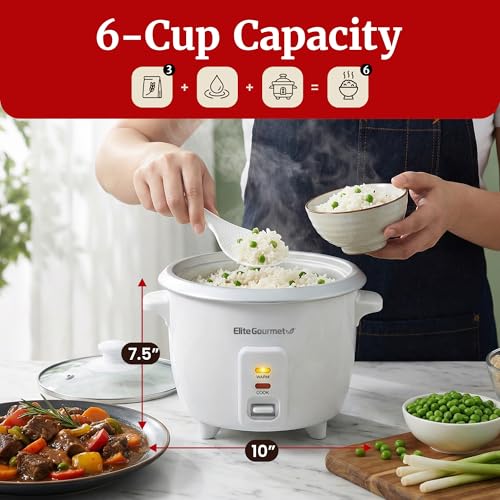 Electric Rice Cooker with Keep Warm & Removable Pot, 6-Cup Cooked, White