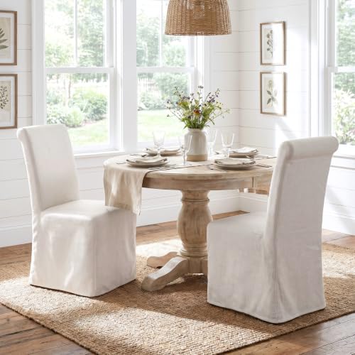 Slipcovered Parsons Dining Chairs, Set of 4, Cream Linen Upholstery