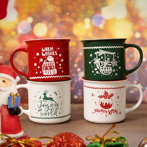 YHRJWN Christmas Mugs, Mugs Set of 4, Xmas Gifts for Women Men,