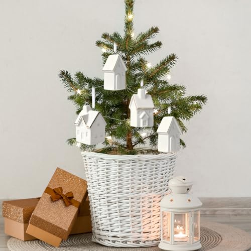 3Pcs Christmas Ceramic House Ornaments Mini Hanging Village Decorations